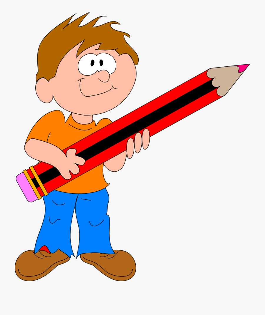 Cartoon Pencil Clipart - Boy Holding Pencil Clipart, Transparent Clipart