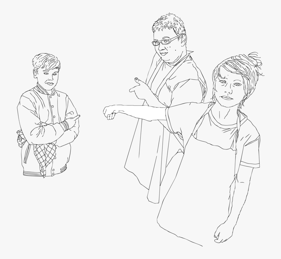 Computers Drawing Kid - Black And White Clipart Of Kids Pointing Something, Transparent Clipart