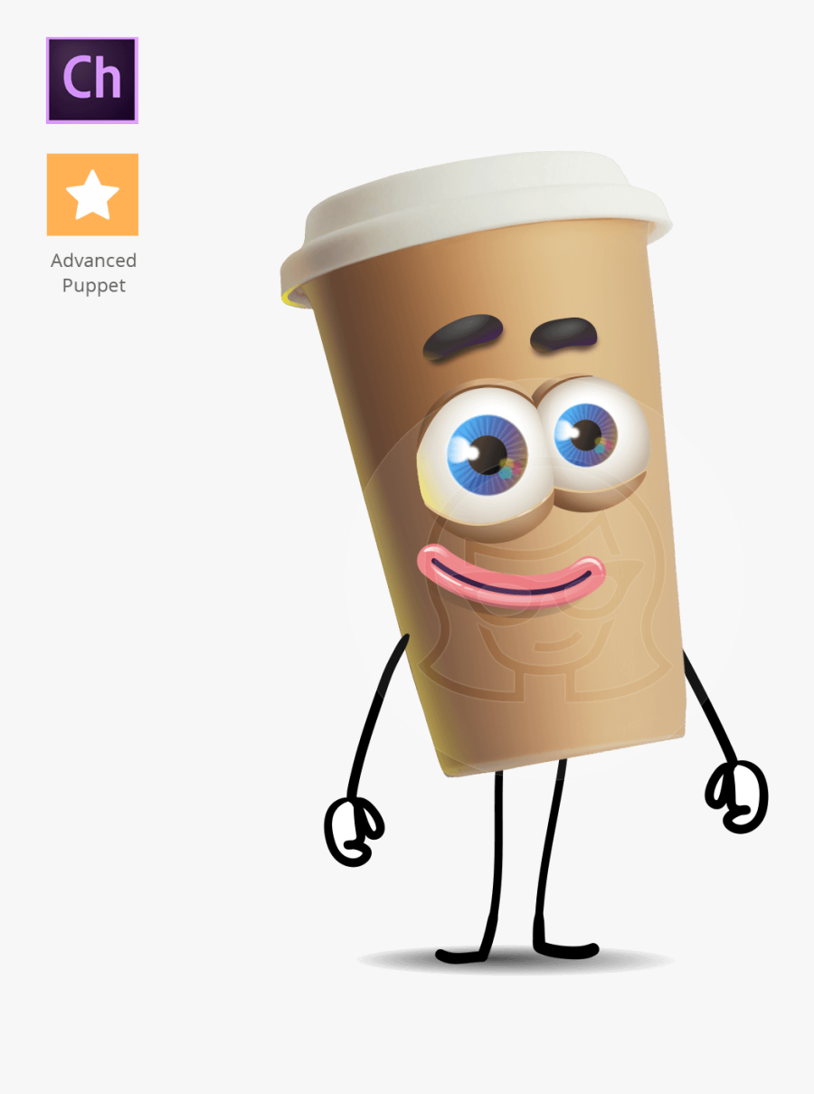 Smiling Coffee Cup Character, Transparent Clipart