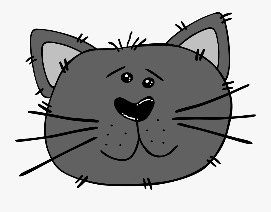 Free Cartoon Cat Face - Cat Clipart Black And White Silly, Transparent Clipart