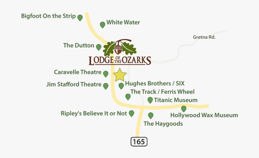 Map Of Various Attractions Around The Lodge Of The - Lodge Of The Ozarks, Transparent Clipart