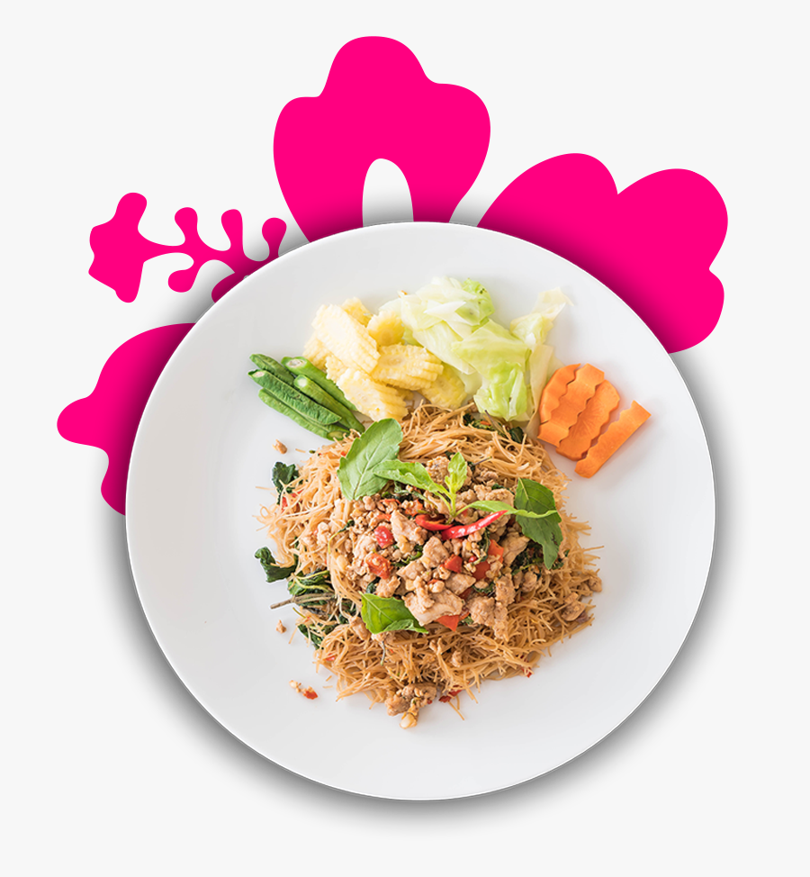 Thai Food Plate Pink Flower - Pork, Transparent Clipart