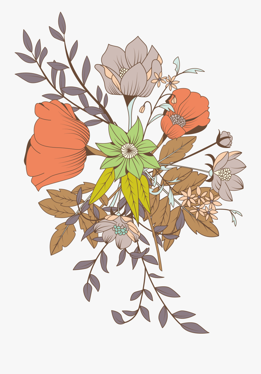 Flower Bouquet Drawing Clipart , Png Download - Background Floral Design Colored, Transparent Clipart