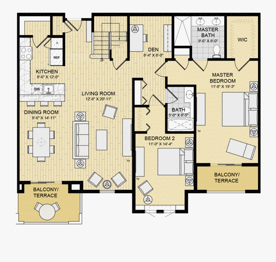 2 Bedroom Luxury Apartment Floor Plans, Transparent Clipart