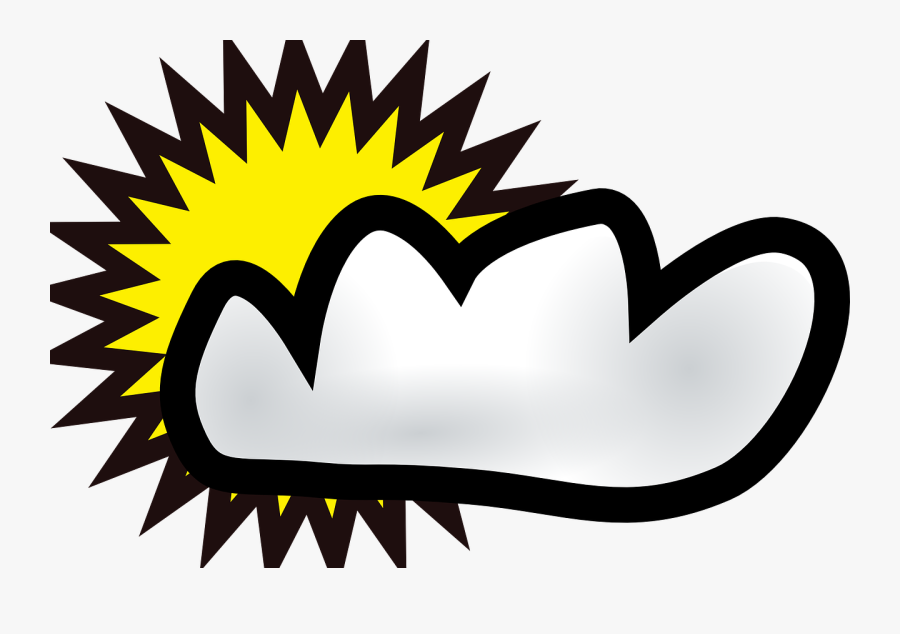 Sun, Cloud, Weather, Cartoon, Symbols, Sunny, Cloudy - Sunny Cloudy Clipart, Transparent Clipart