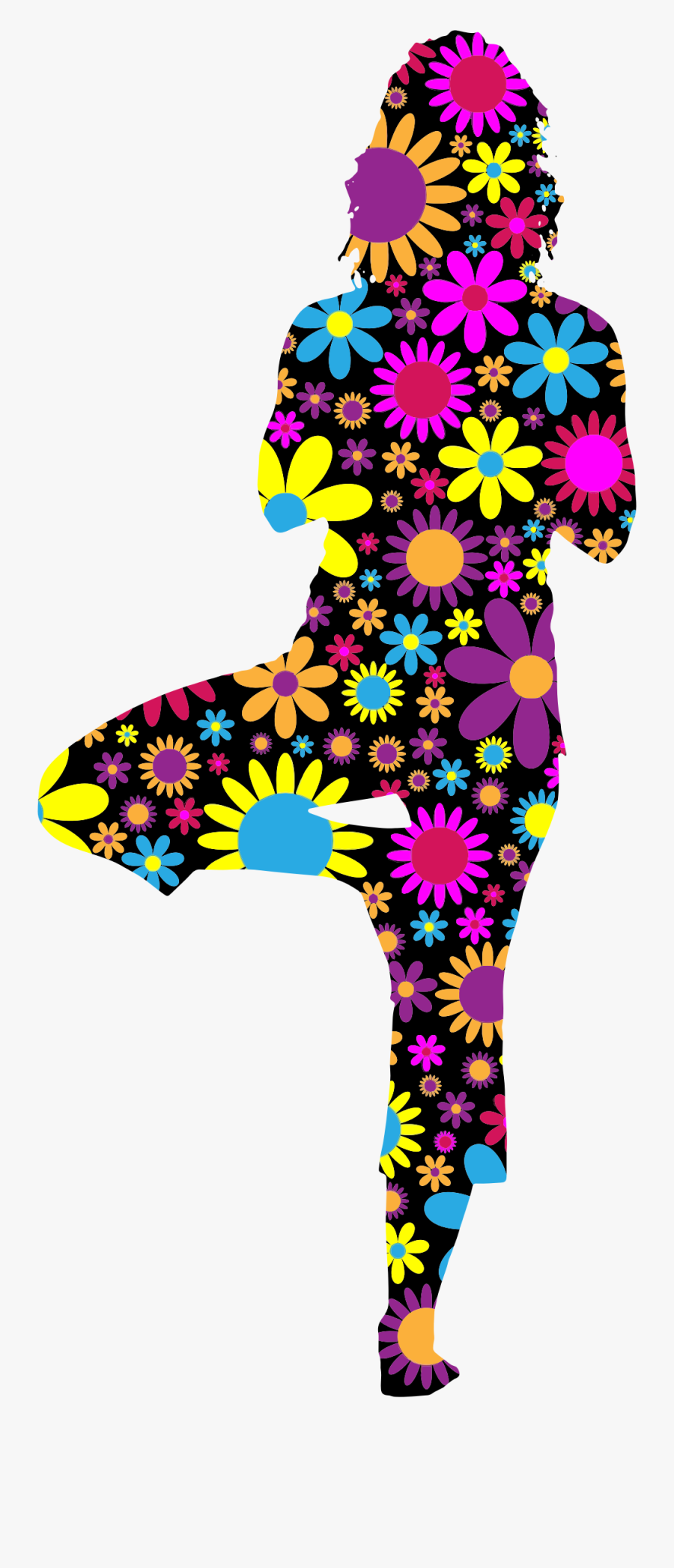 Floral Woman Yoga Pose Silhouette Clip Arts - Woman Silhouette Yoga Icons, Transparent Clipart