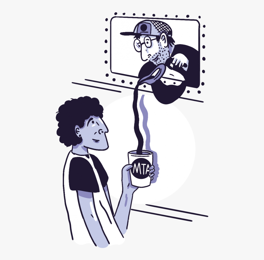 An Illustration Of A Subway Conductor Pouring Coffee - Cartoon, Transparent Clipart