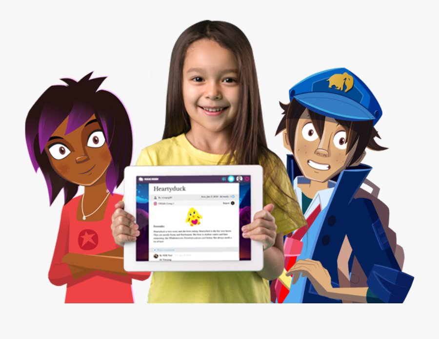 A Kid Holding A Tablet With Will And Rya - Cartoon, Transparent Clipart