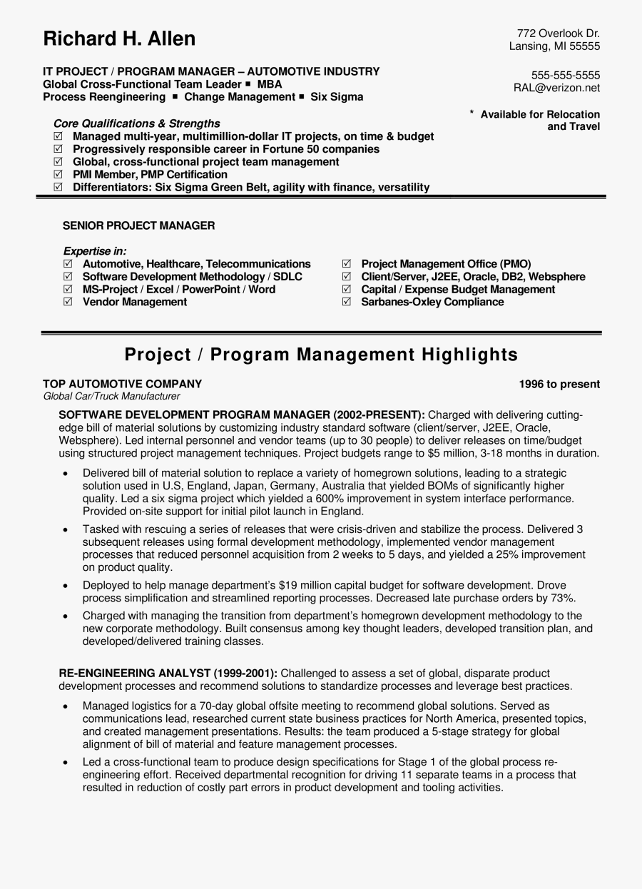 Pmp Cv Template, Transparent Clipart