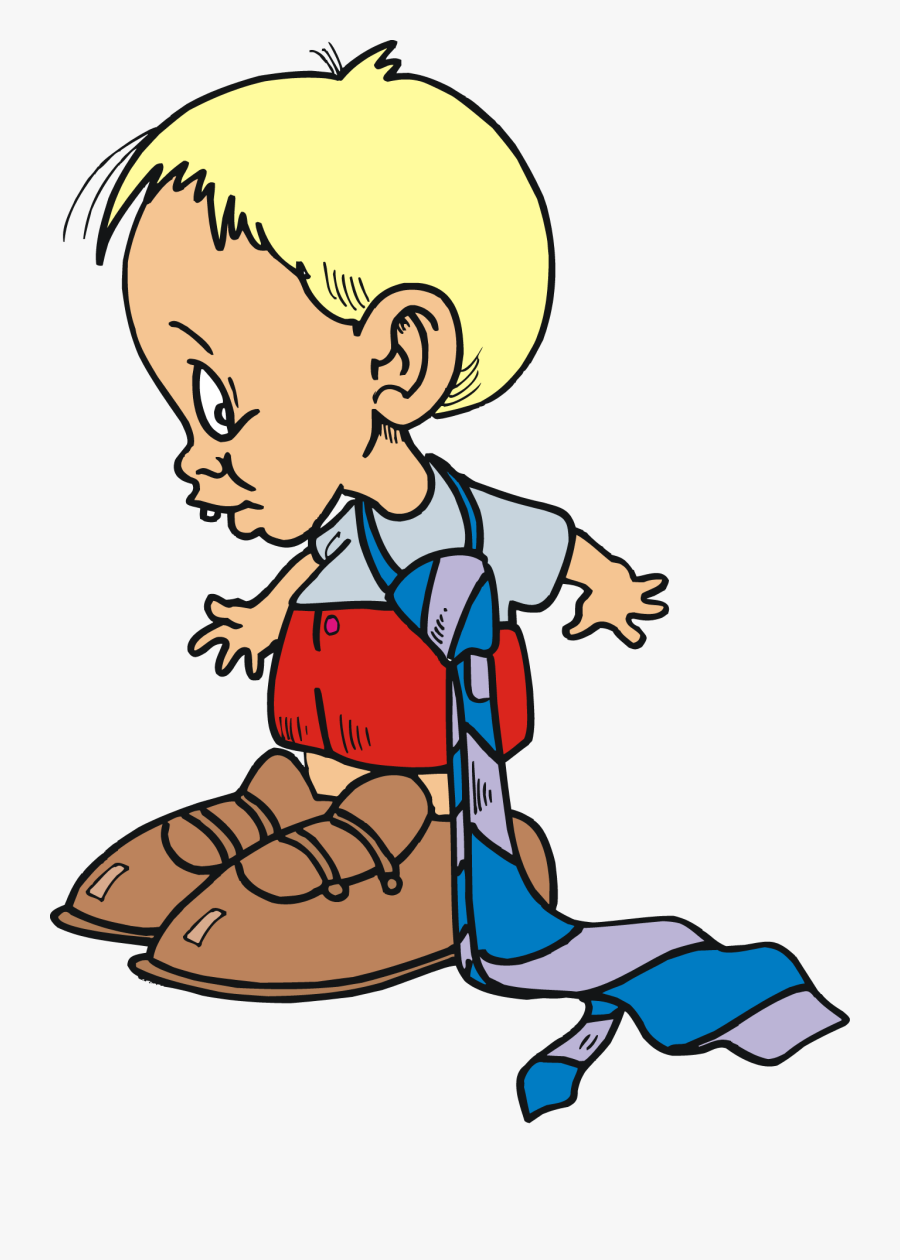 Free Small Child Wearing His Dads Cloths Vector Clip - Boys Dress Up Clipart, Transparent Clipart