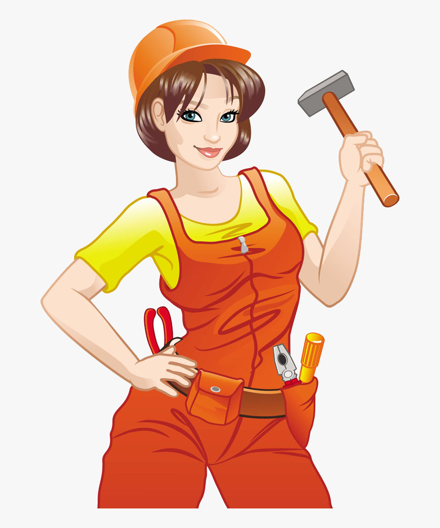 Transparent Architecture Clipart - Girl Construction Worker Cartoon, Transparent Clipart