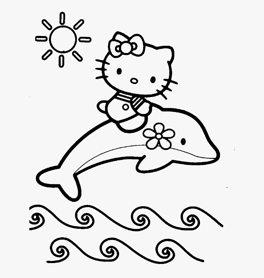 Hello Kitty At The Beach Summer Coloring Picture For - Hello Kitty Coloring Pages Dolphin, Transparent Clipart