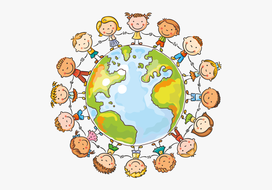 Clipart Dünya Üzerindeki Tel Çocuklar - Earth With People Drawing, Transparent Clipart