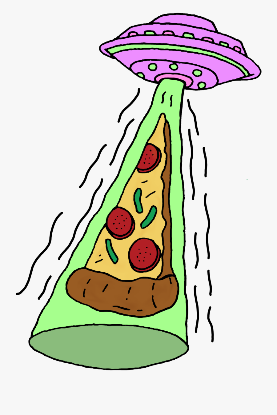 #pizza #alien #alienship #outline #drawing #draw #line - Cute Alien Eating Pizza, Transparent Clipart