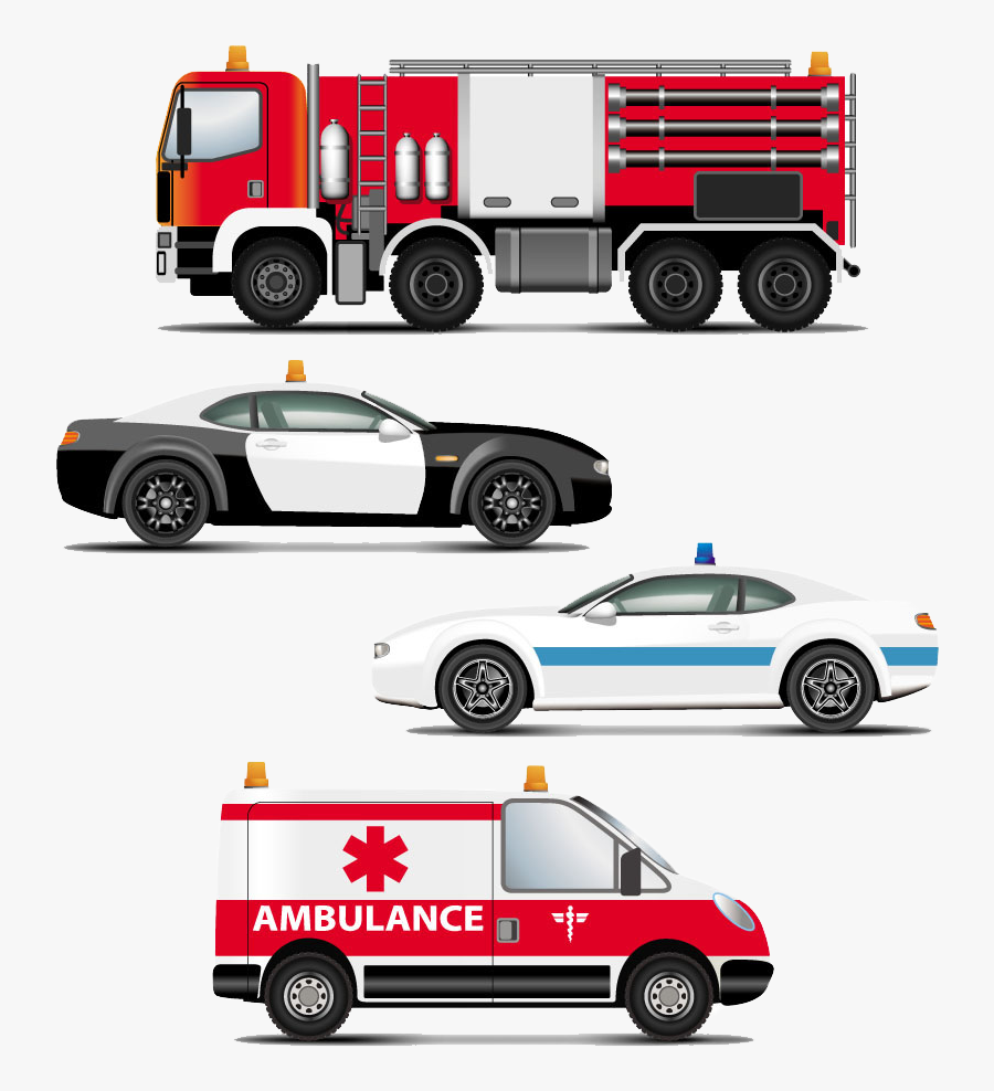 Clip Art Fire Truck Ambulance Police Car - Polis Car Clip Art, Transparent Clipart