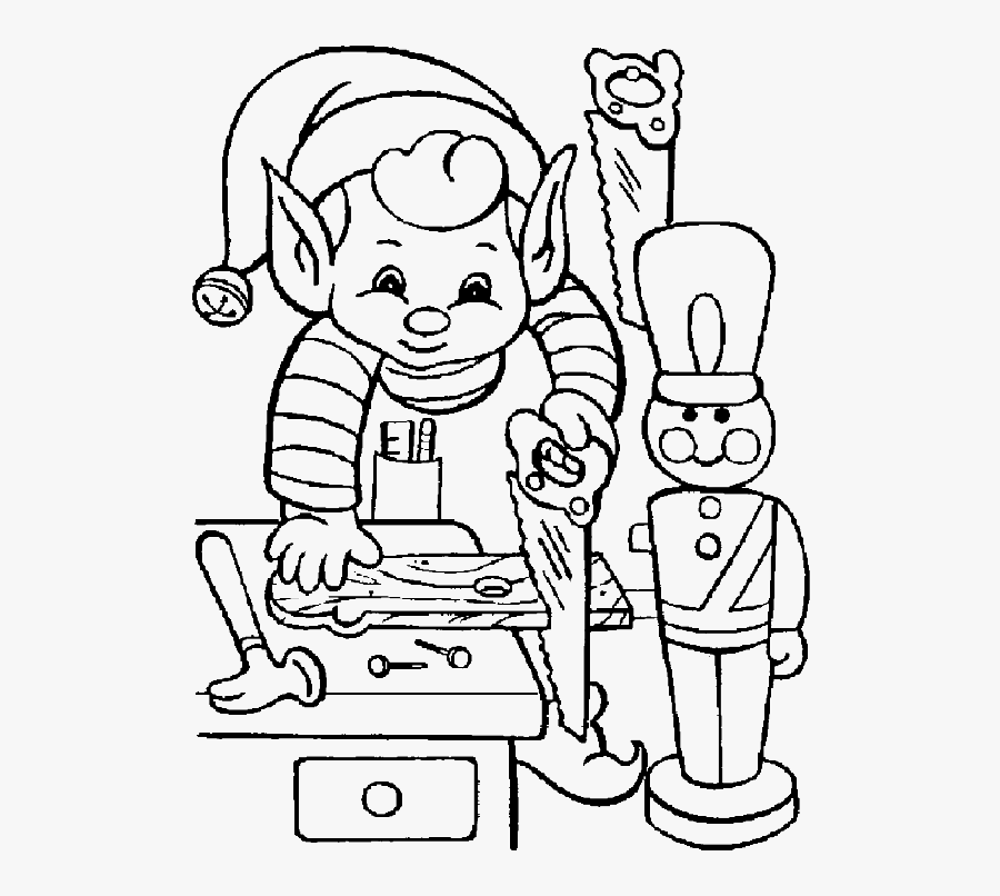 Elf On Working Of Christmas Coloring Page - Christmas Coloring Pages Elves, Transparent Clipart