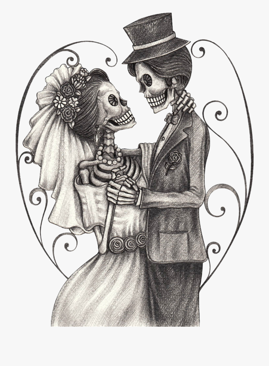 Transparent Bride Groom Silhouette Png - Skeleton Bride And Groom Drawing, Transparent Clipart