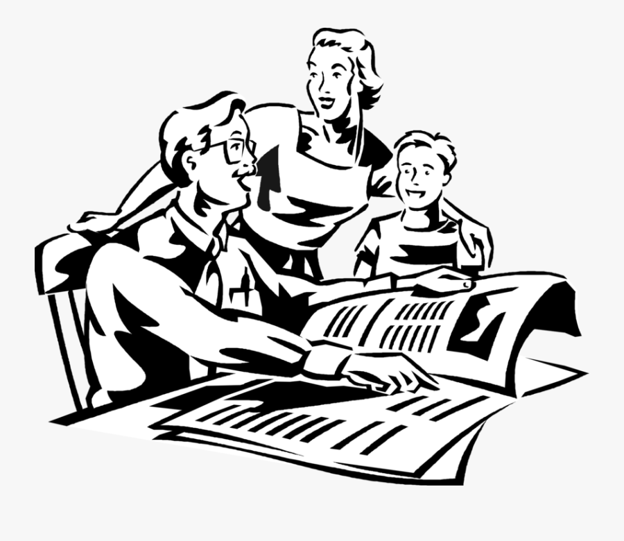 Vector Illustration Of Father In Family Reads Newspaper - Illustration, Transparent Clipart