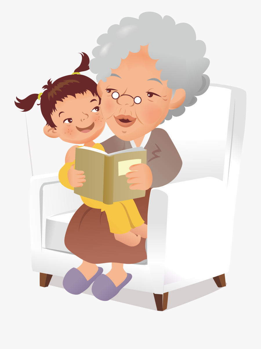 Grandchild Grandmother Family Reading - الجدة كرتون, Transparent Clipart