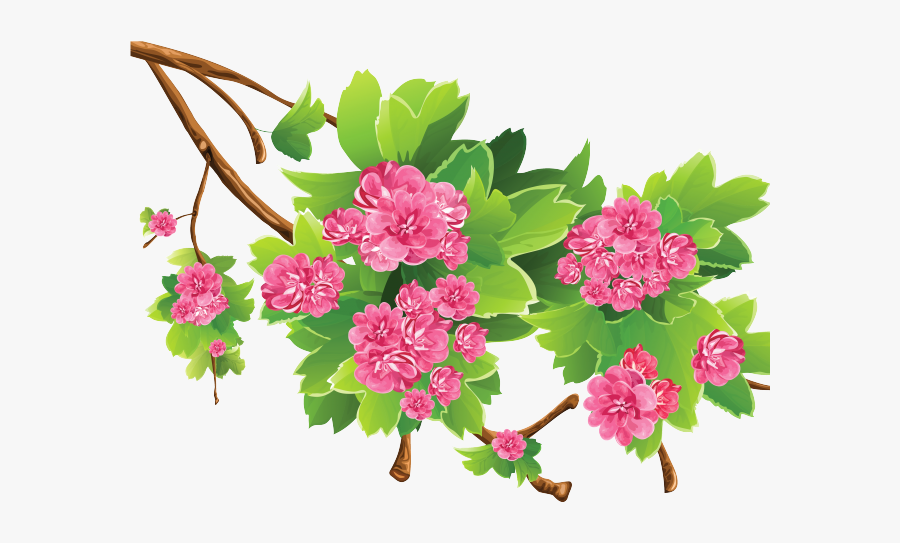 Background Clipart Spring - Pink And Green Flowers Free Vector, Transparent Clipart
