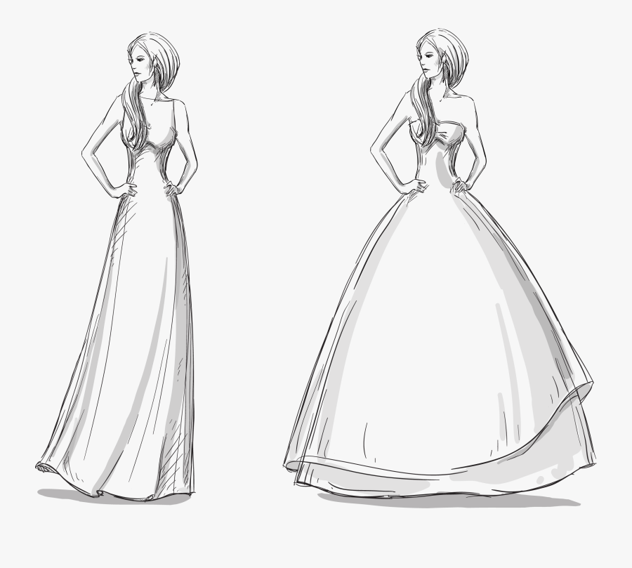 Gown Different Fashion Painted Elegant Dress Drawing - Gown Of Girl Drawing, Transparent Clipart