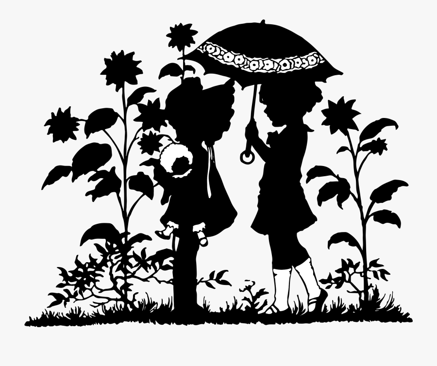 Vintage Children Under Umbrella Clip Arts - Silhouette, Transparent Clipart