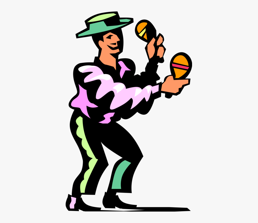 Vector Illustration Of Latin Musician Plays Music Maracas - Man With Maracas Cartoon, Transparent Clipart