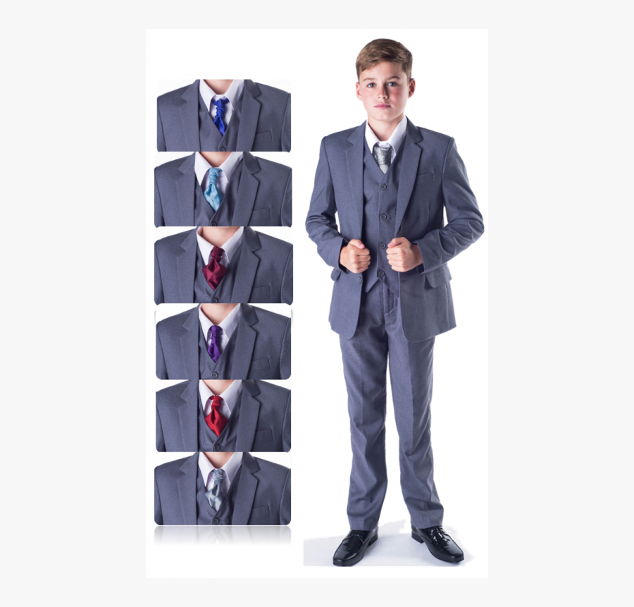 Clip Art Kid In Suit - Colour Shirt And Tie With Grey Suit, Transparent Clipart