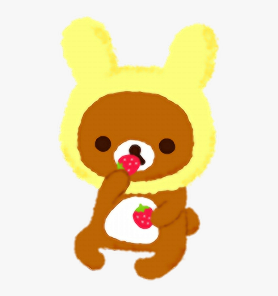 #kawaii #cute #rillakuma #brown #bear #strawberry #eat - Cartoon, Transparent Clipart