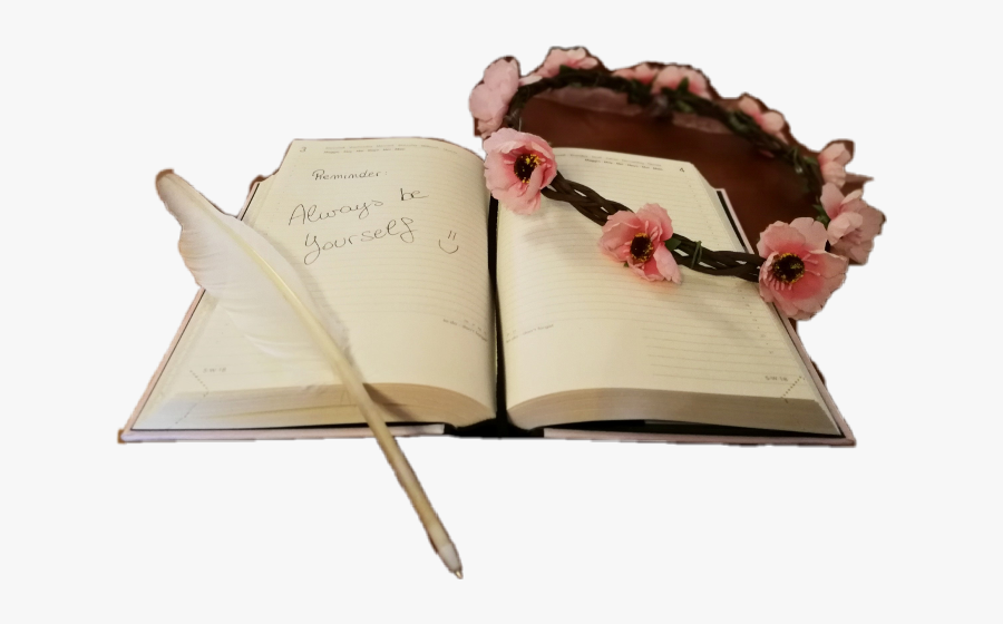 Diary Flowers Feather Pen Love Freetoedit Scdiary - Book, Transparent Clipart