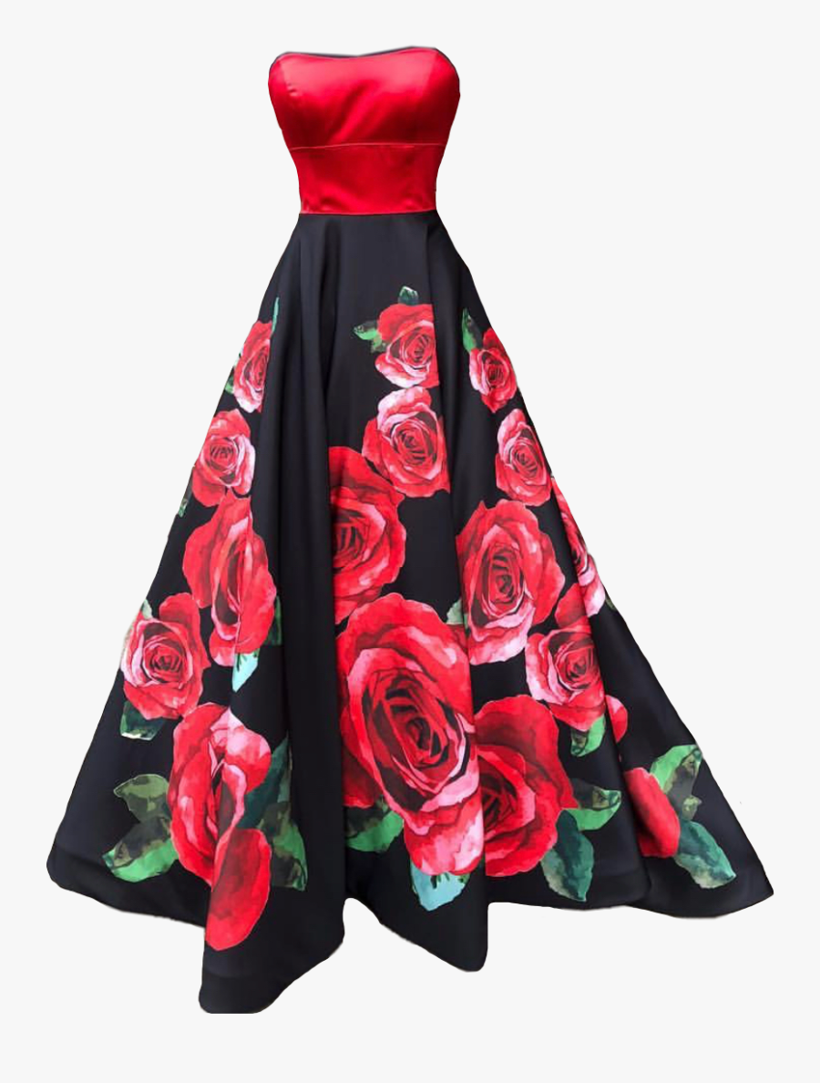 black with red roses prom dress