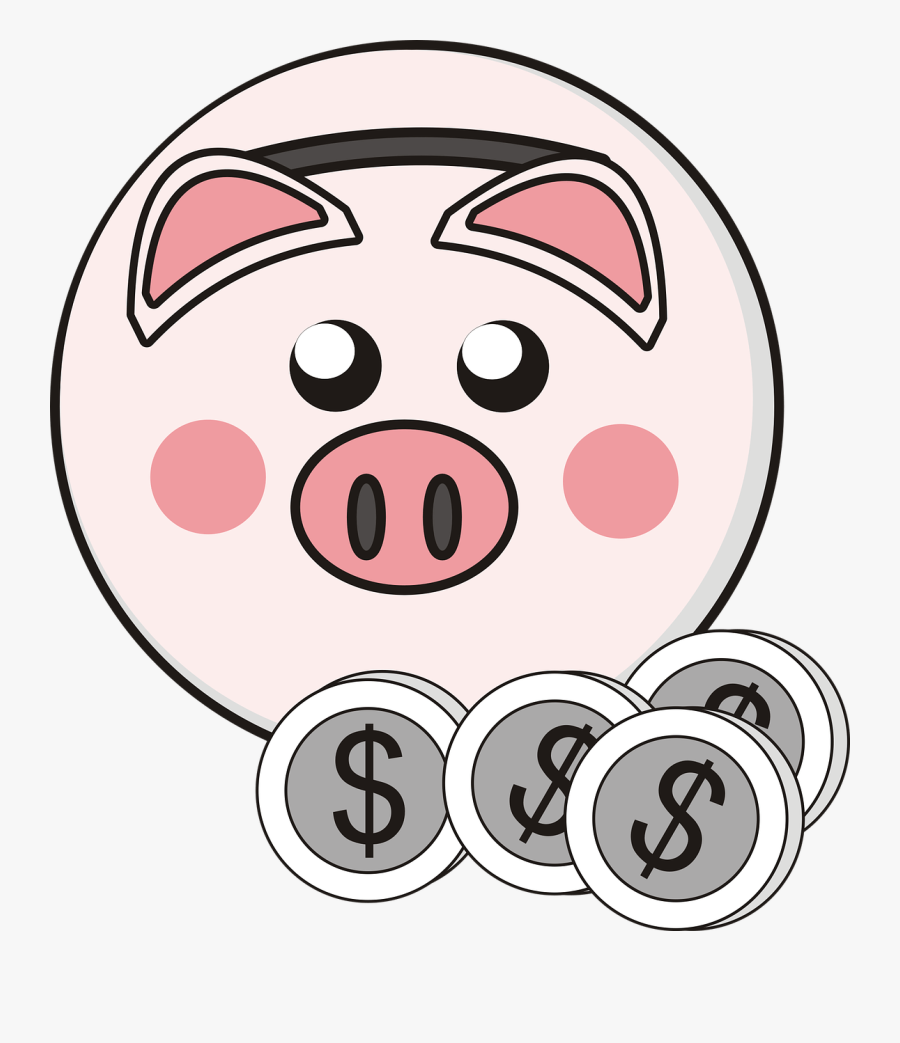 Piggy Bank 4 Coins Clipart - รูป วาด กระปุก ออมสิน, Transparent Clipart