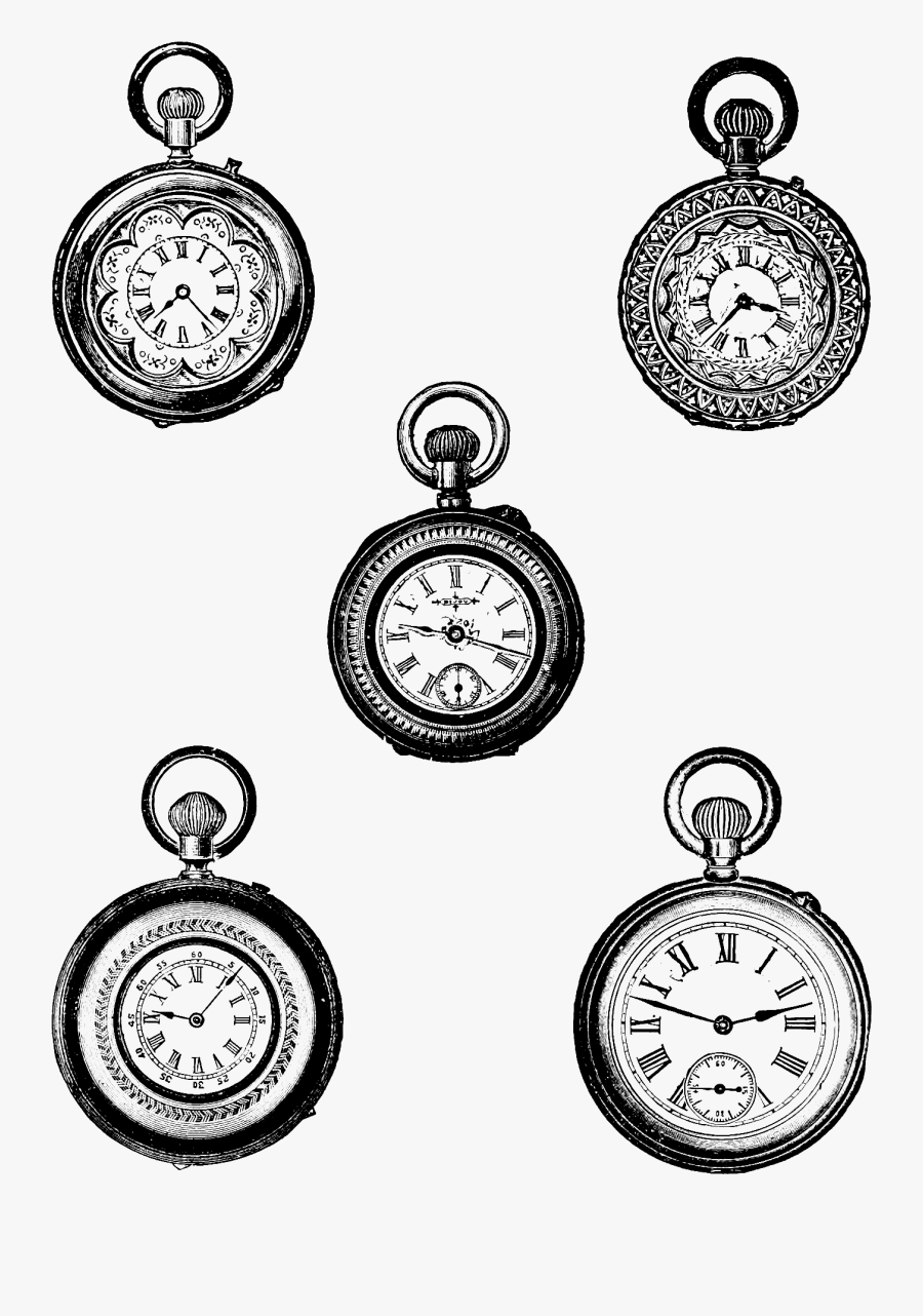 Gold Pocket Watch Clipart - Vintage Pocket Watch Clipart Black And White, Transparent Clipart