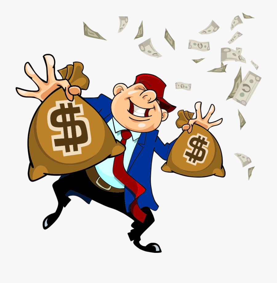 Money Bag Cartoon Handbag - Man Holding Money Cartoon, Transparent Clipart