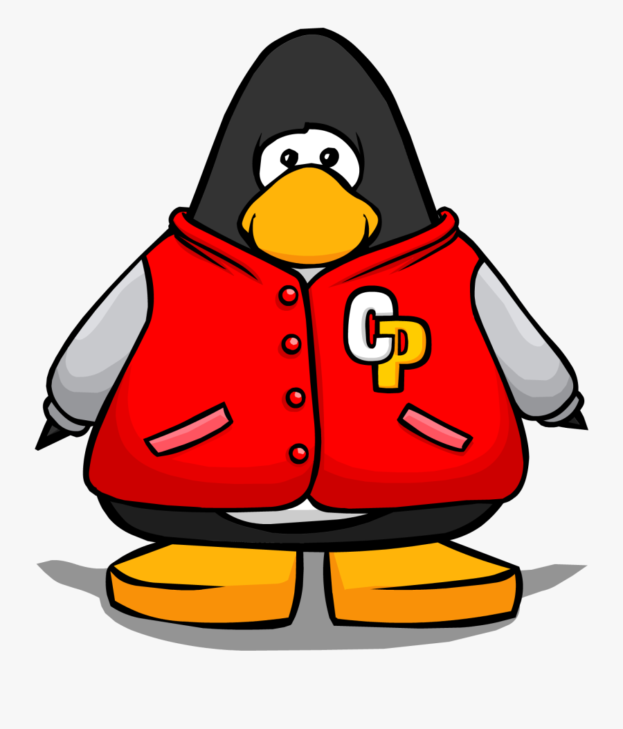 Red Letterman Jacket On A Player Card - Penguin With Moustache, Transparent Clipart