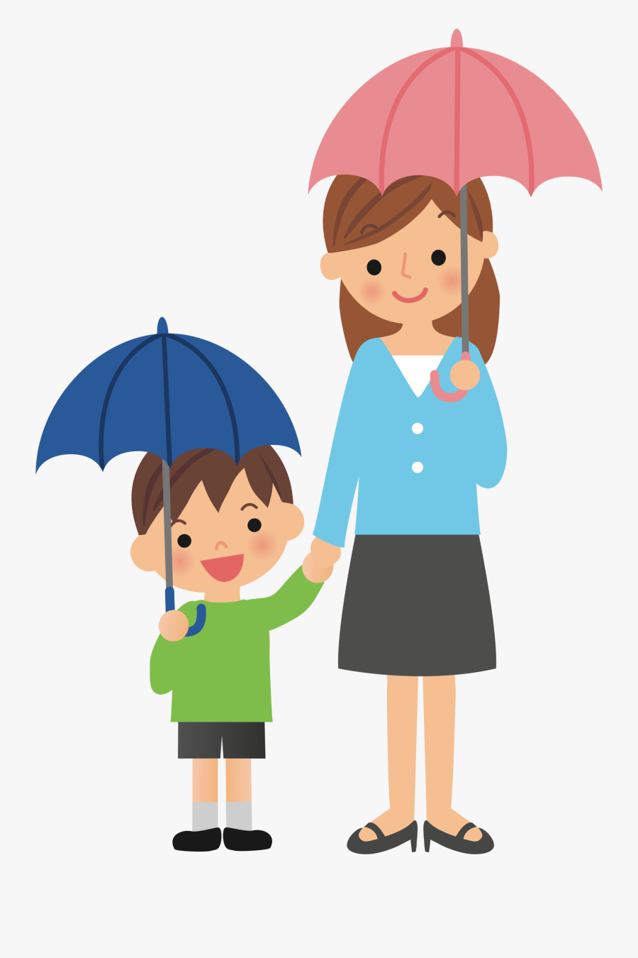 Mother With Umbrella Drawing Clipart , Png Download - Mother And Son Cartoon Png, Transparent Clipart