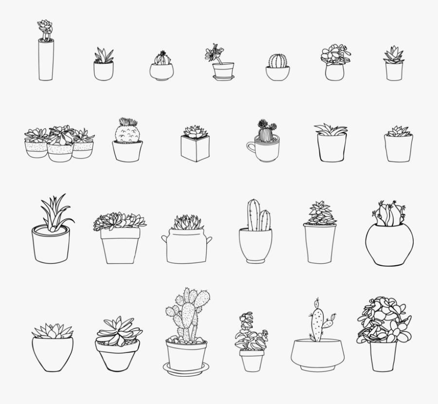 Line Art,white,text - Aesthetic Pot Plant Drawings, Transparent Clipart