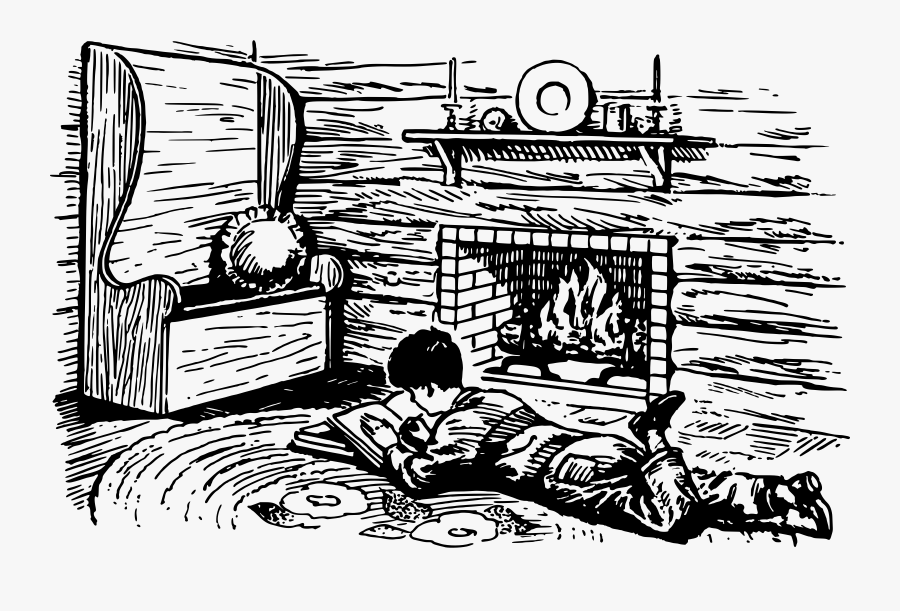 Black And White Fireplace Drawing, Transparent Clipart
