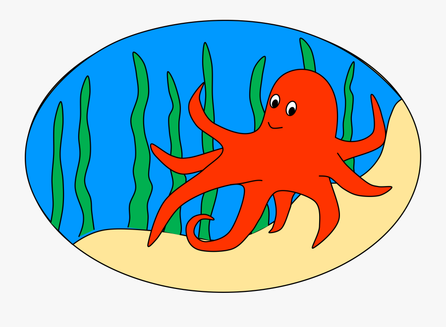Oval Of Orange Octopus In Seaweed Big - Octopus In The Sea Clipart, Transparent Clipart
