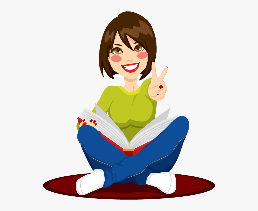 9 Positive Thinking Tips - Cartoon Girl Studying, Transparent Clipart