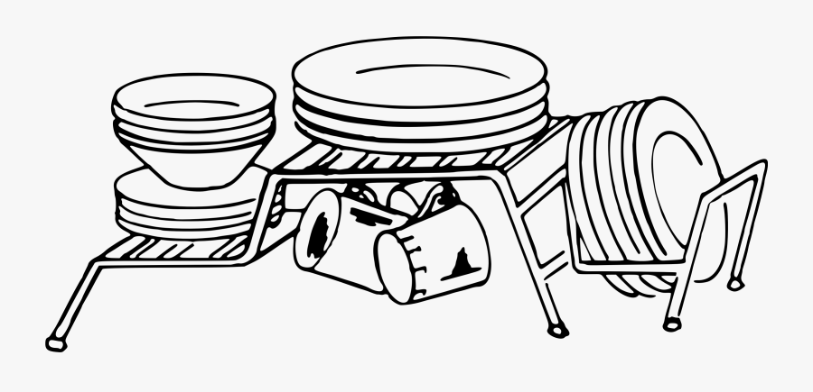 Washing Up Clip Art - Plate Rack Clipart Black And White, Transparent Clipart