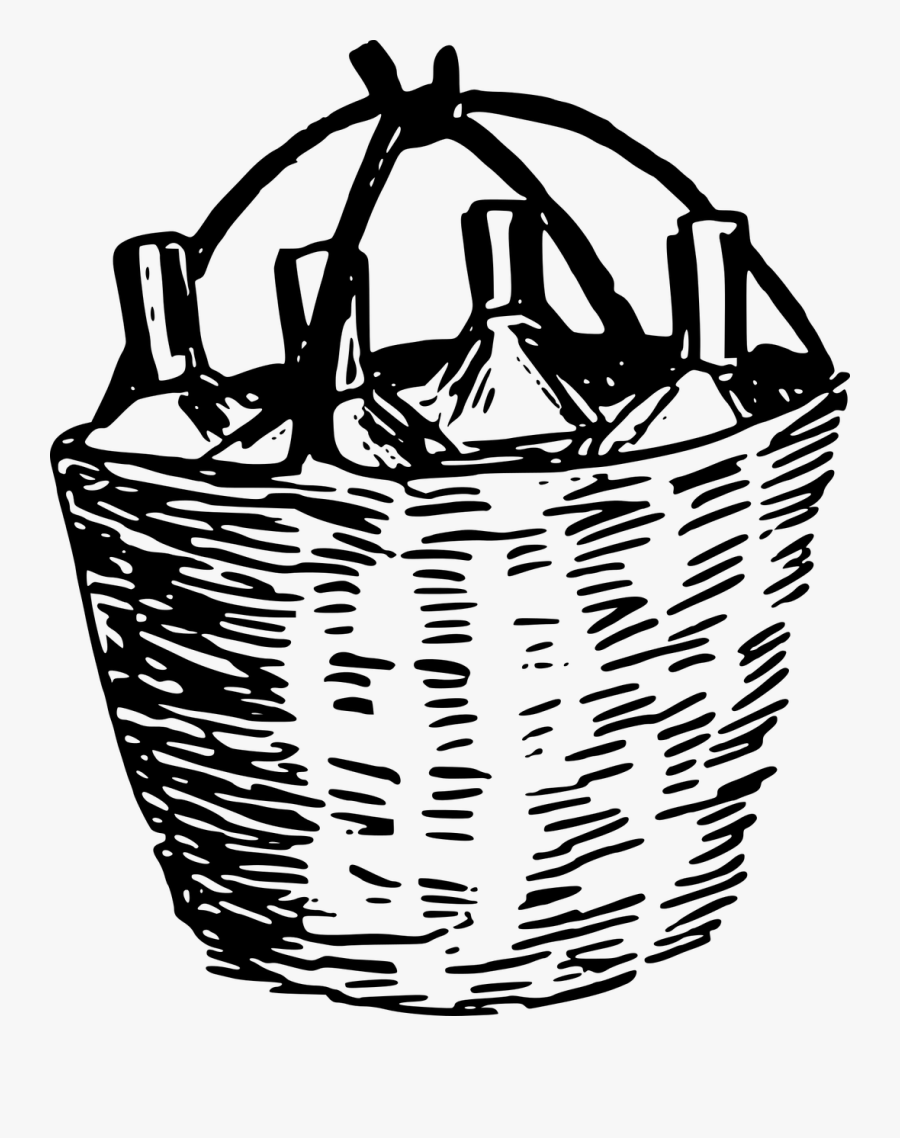 Line Art,monochrome Photography,storage Basket - Wine Basket Black And White, Transparent Clipart
