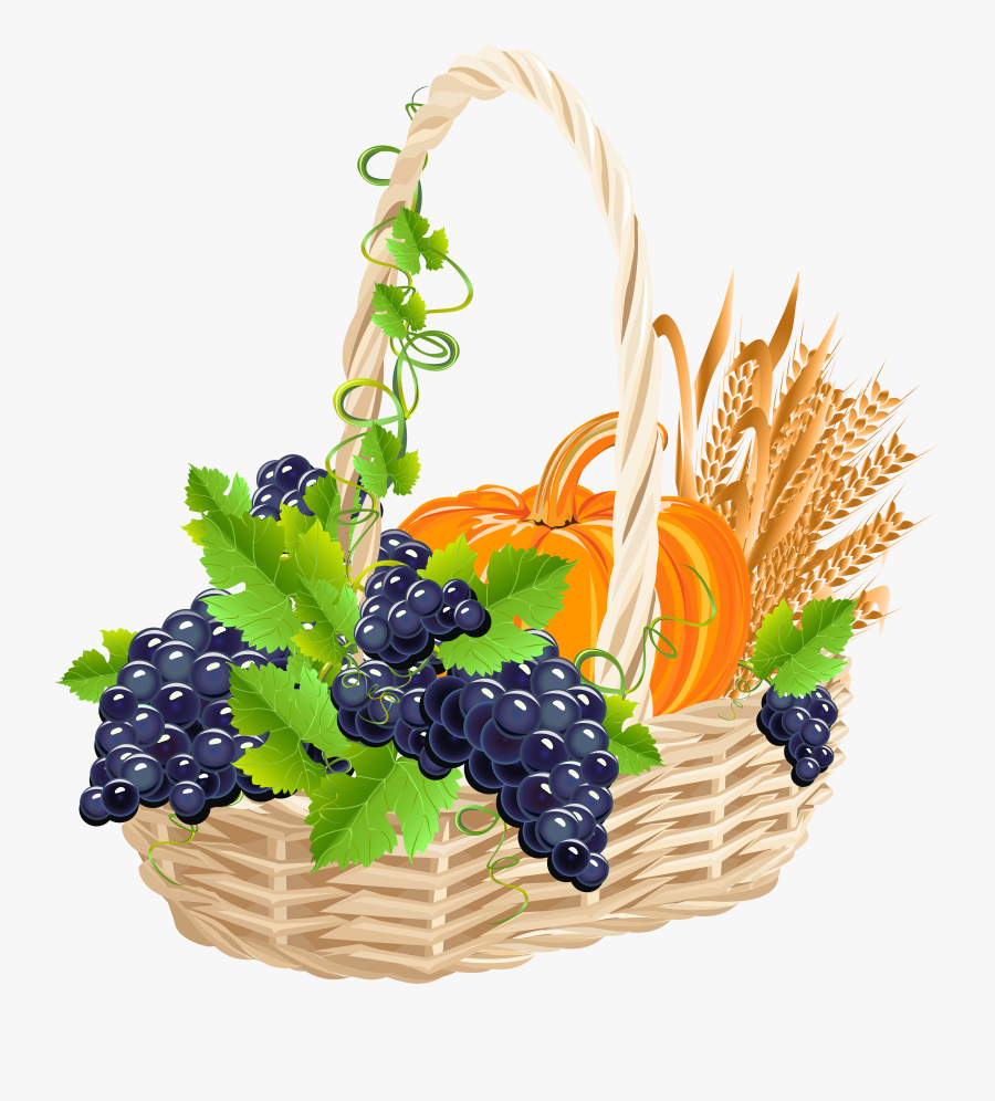 Basket Clipart Autumn - Grapes Basket, Transparent Clipart