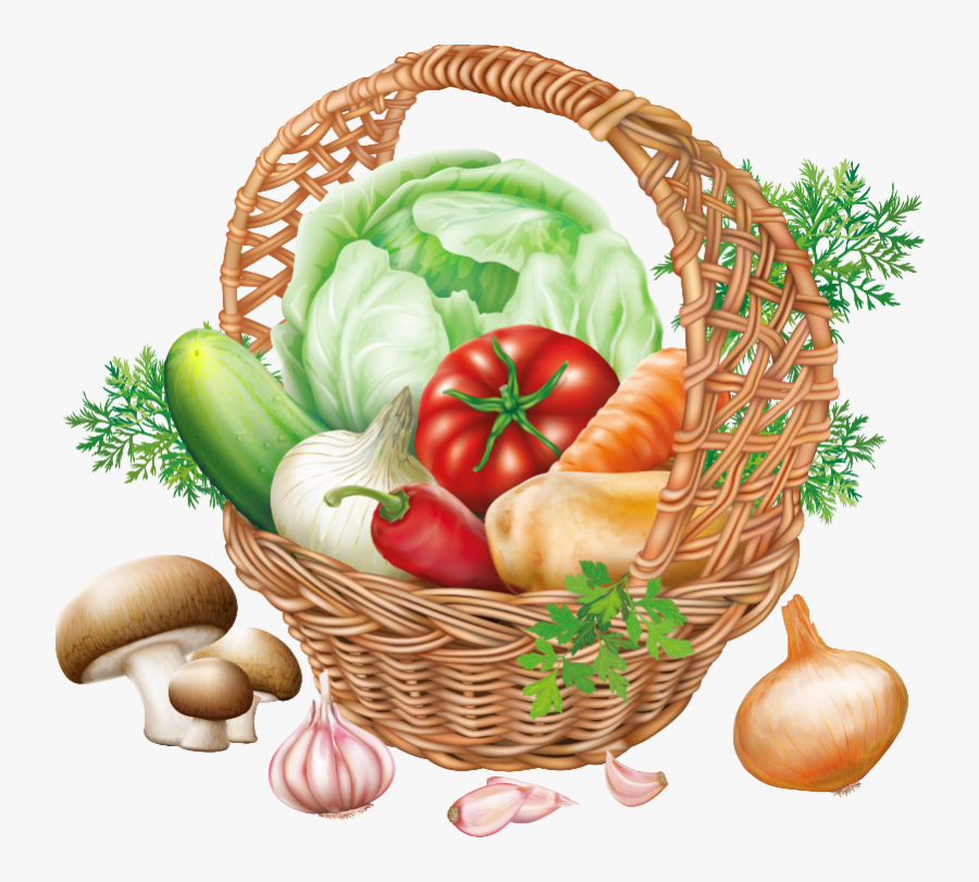 Basket Clipart Vegetable - Vegetables In A Basket Drawing, Transparent Clipart