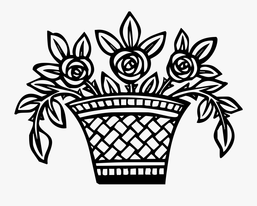 Basket Clipart Sketch - Drawing Of Flowers In Basket, Transparent Clipart