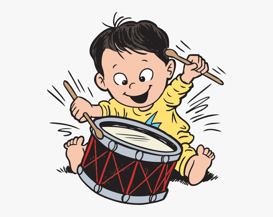 Drumming Toddler Copy - Baby With Drum Drawing, Transparent Clipart