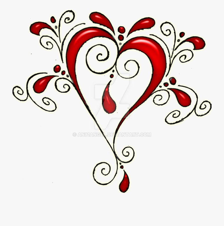 Heart Swirls Red Black By An Angel Ⓒ - Heart With Swirls Clipart, Transparent Clipart