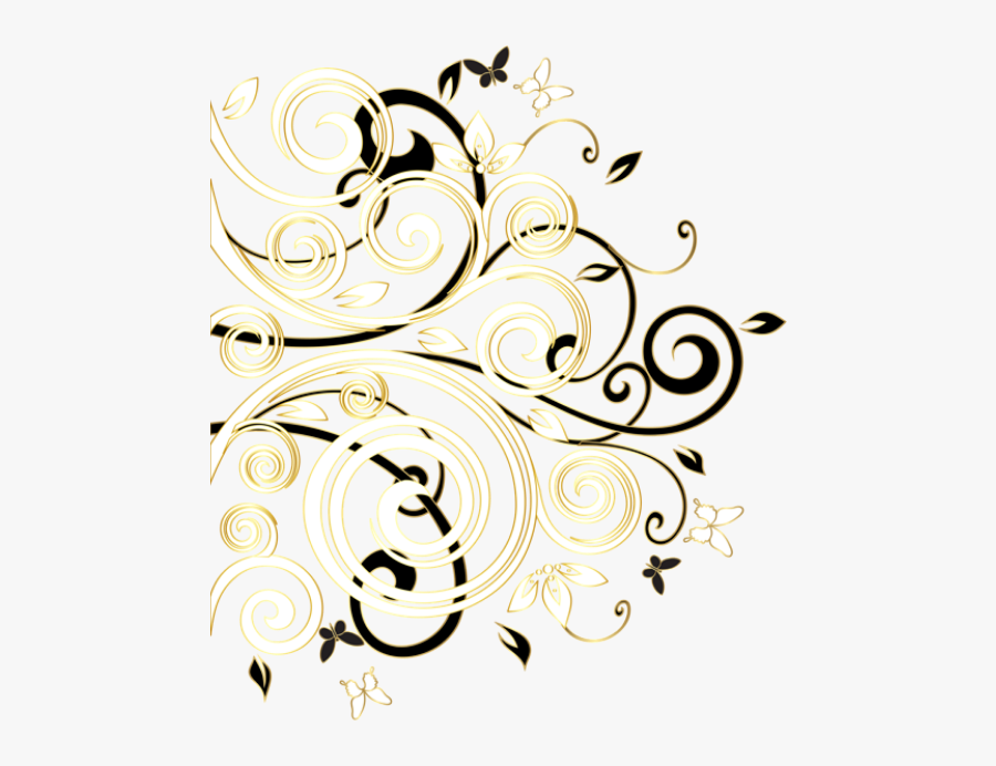 #swirls #leaves #butterflies #gold #golden #vines #goldenvines - Decor Clipart Black And White, Transparent Clipart