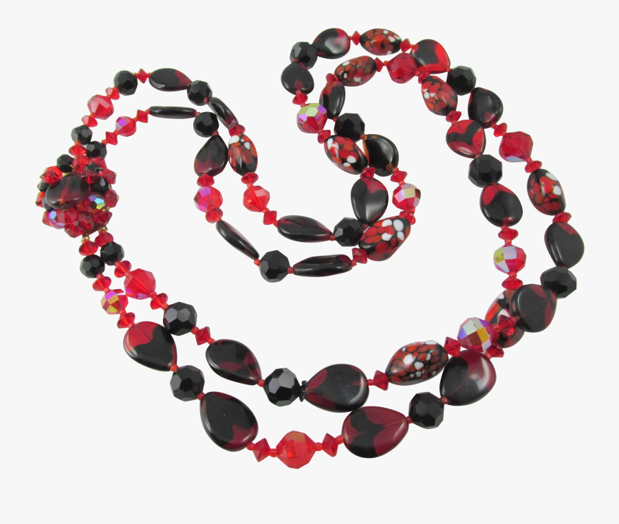Vintage Red And Black Art Glass Double Strand 24 Necklace - Necklace, Transparent Clipart