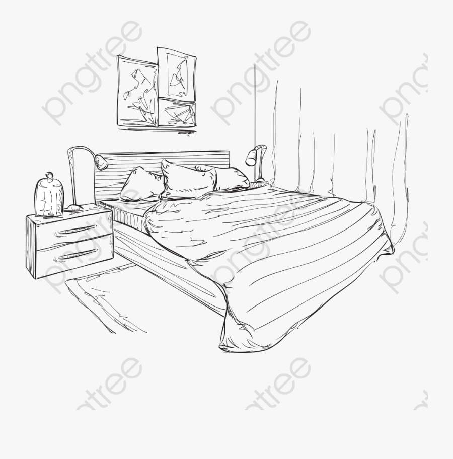 Bedroom Sketch - Modern Drawing Of Bedroom, Transparent Clipart